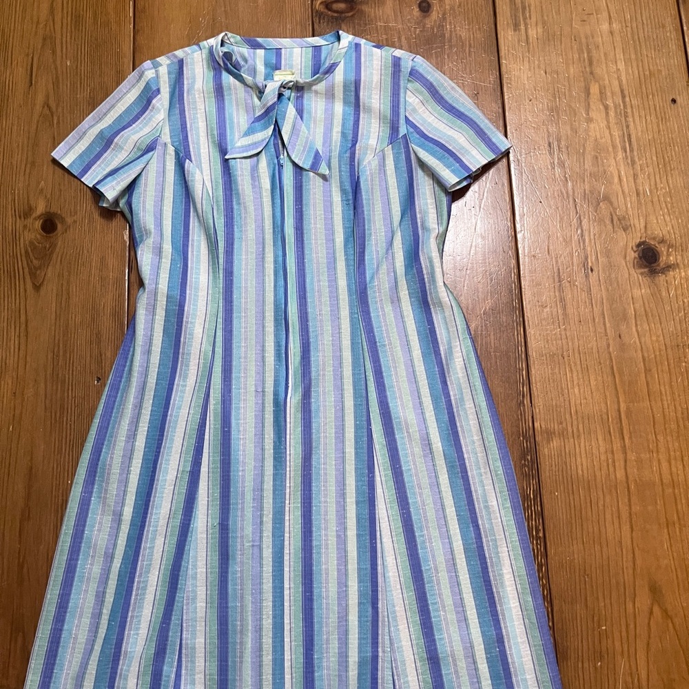 VTG 70s Striped Blue and White Midi Dress